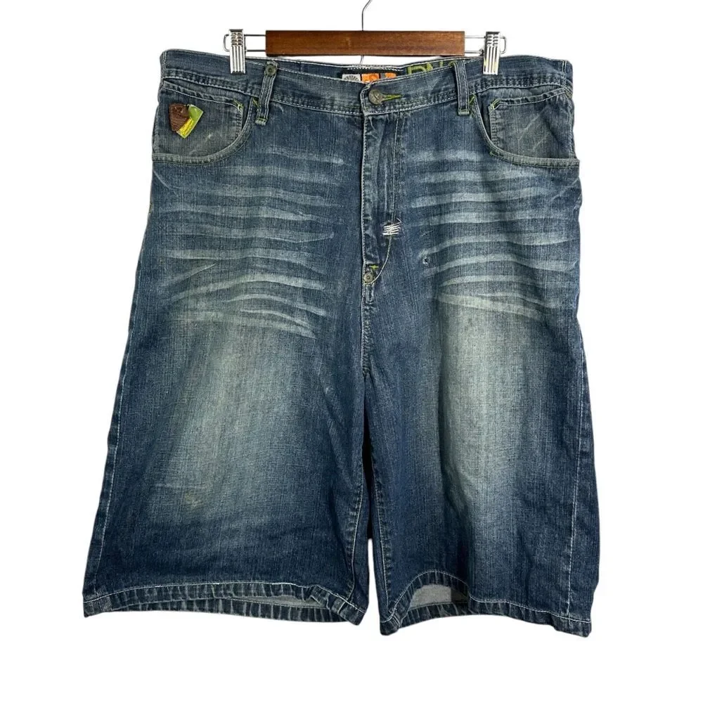 AKADEMIKS Vintage Jean Shorts Embroidered Skater Hip Hop Jorts‎ Baggy Sz 40